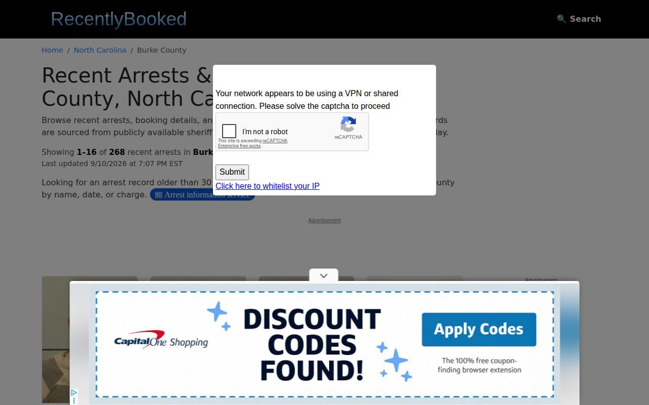 Unofficial RecentlyBooked Burke County dated multi-day arrest index