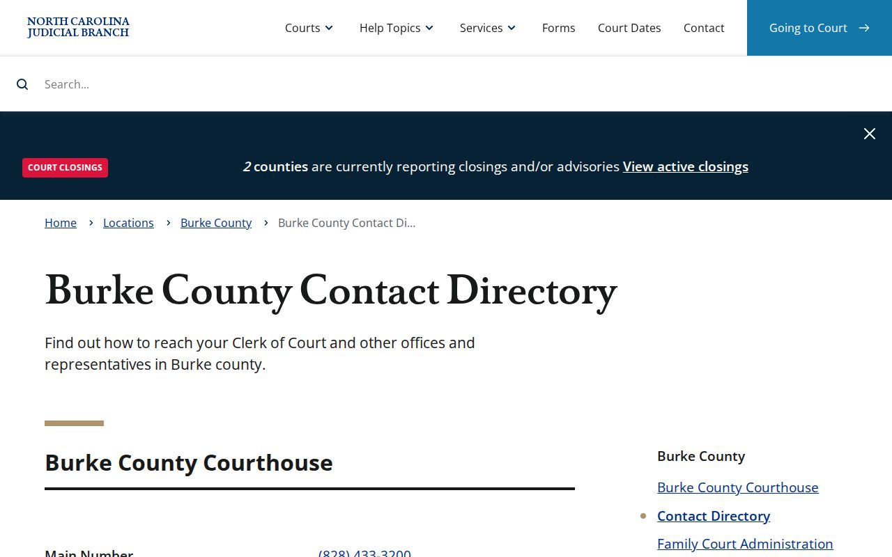 Burke County arrest court disposition and clerk contact directory