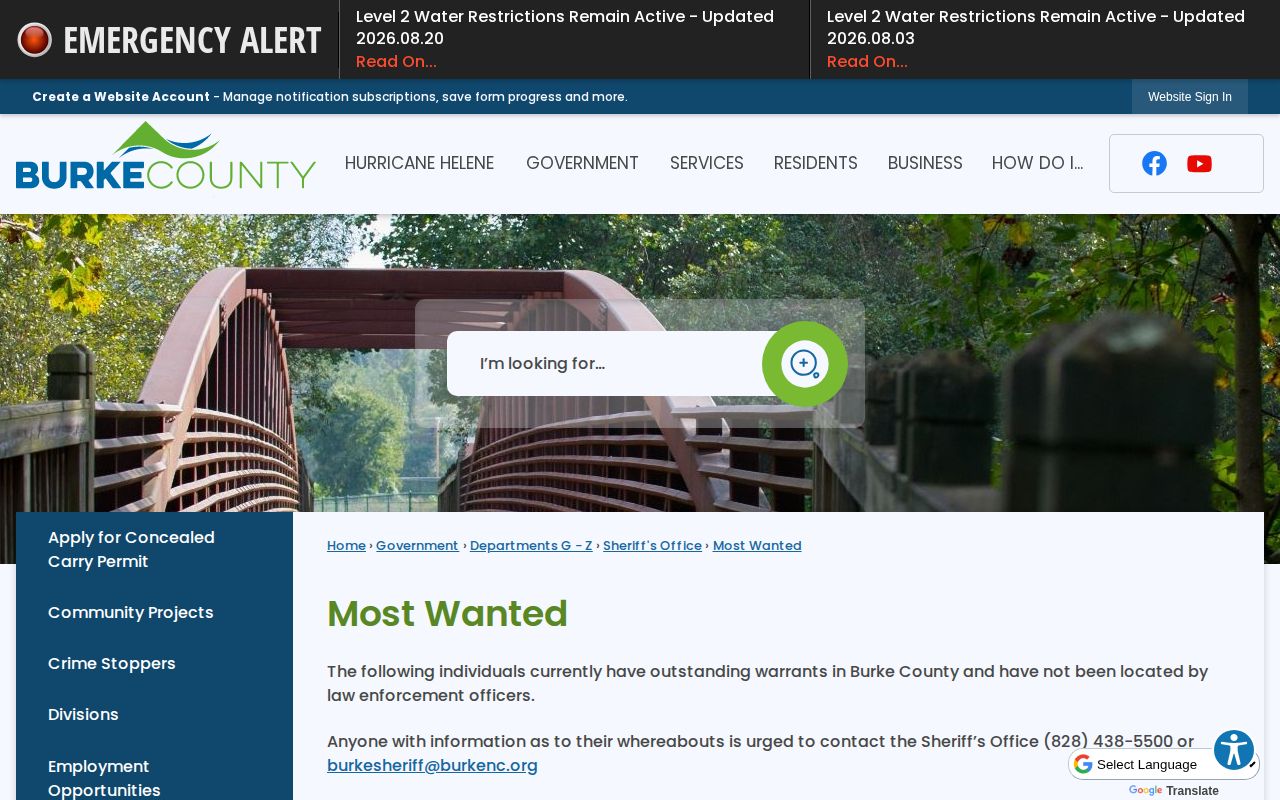 Burke County arrest warrants and official Most Wanted page