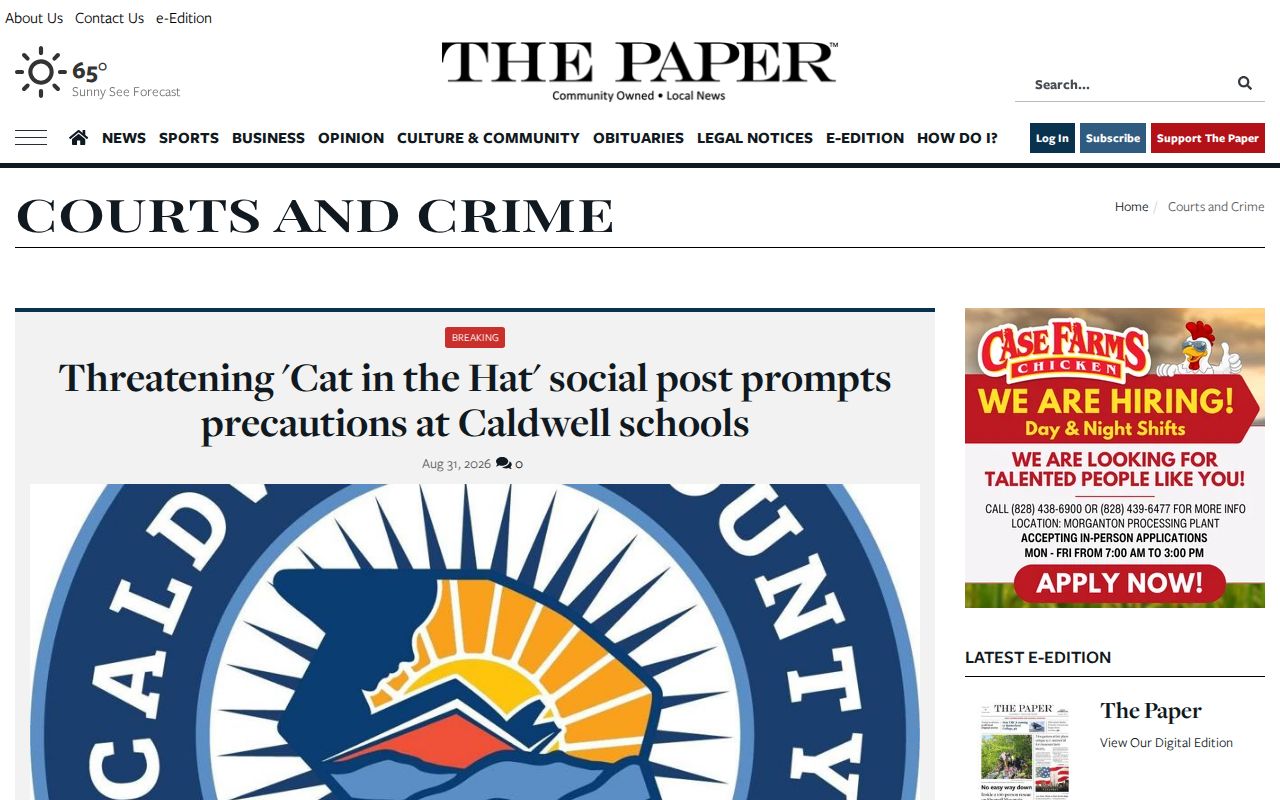 The Paper Courts and Crime page showing selected Burke County reporting